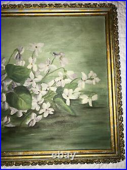 Victorian antique violet floral hand painted original oil PAINTING yard long