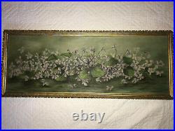 Victorian antique violet floral hand painted original oil PAINTING yard long