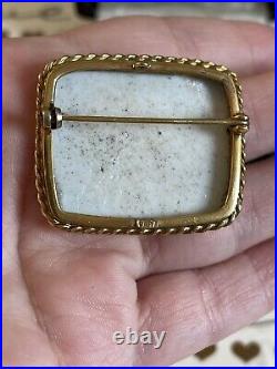 Victorian brooch 19th 9K Gold Cameo Porcelain Hand Painted Girl with a squirrel