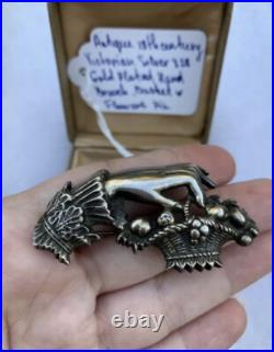 Victorian brooch Antique 19th century Womn's Hand Basket w Flowers GP 838 Silver