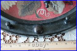 Victorian c1880 Ebony Wood Wall Hat Rack With Floral Hand Beading Under Glass