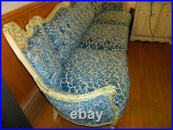 Victorian couch French Provincial sofa Hand Crafted Carved 12 PICS! Blue White