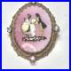Victorian hand painted Courting Couple ornate gold pink ab crystal brooch pin