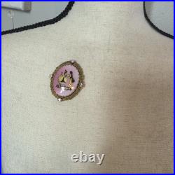 Victorian hand painted Courting Couple ornate gold pink ab crystal brooch pin