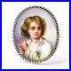 Victorian hand-painted porcelain portrait boy brooch, twisted rope silver frame