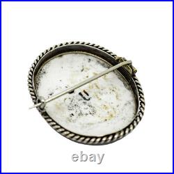 Victorian hand-painted porcelain portrait boy brooch, twisted rope silver frame