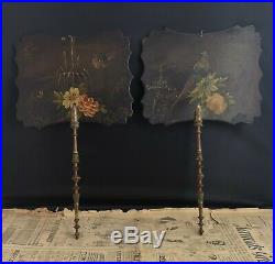 Victorian papier mache face screens, antique hand fans