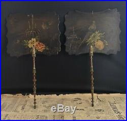 Victorian papier mache face screens, antique hand fans