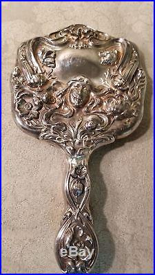 Victorian sterling Repousse (ornate) hand mirror