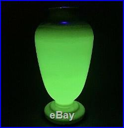 Victorian uranium glass opaque vase Antique pedestal hand painted enameled 14