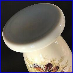 Victorian uranium glass opaque vase Antique pedestal hand painted enameled 14