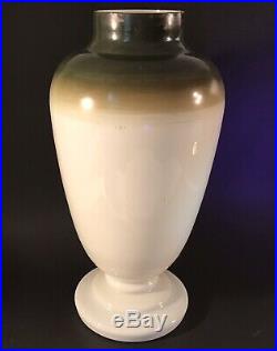 Victorian uranium glass opaque vase Antique pedestal hand painted enameled 14