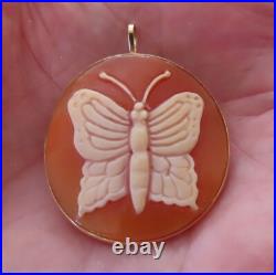 Video 14k Antique Rare Hand Carved Butterfly Cameo Victorian Huge Brooch Pendant