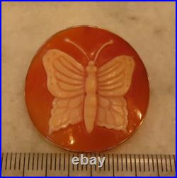 Video 14k Antique Rare Hand Carved Butterfly Cameo Victorian Huge Brooch Pendant