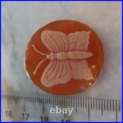 Video 14k Antique Rare Hand Carved Butterfly Cameo Victorian Huge Brooch Pendant