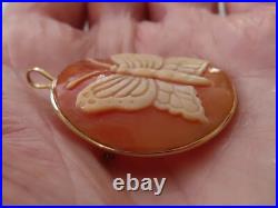Video 14k Antique Rare Hand Carved Butterfly Cameo Victorian Huge Brooch Pendant
