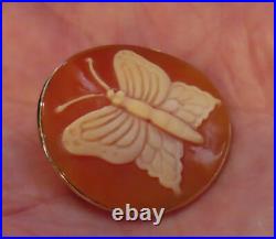 Video 14k Antique Rare Hand Carved Butterfly Cameo Victorian Huge Brooch Pendant