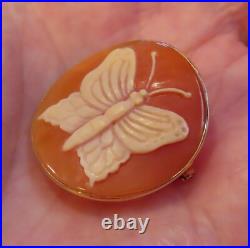 Video 14k Antique Rare Hand Carved Butterfly Cameo Victorian Huge Brooch Pendant