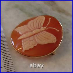 Video 14k Antique Rare Hand Carved Butterfly Cameo Victorian Huge Brooch Pendant