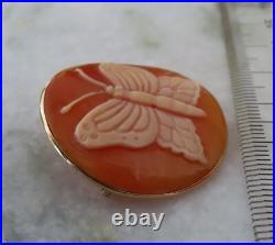 Video 14k Antique Rare Hand Carved Butterfly Cameo Victorian Huge Brooch Pendant