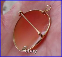 Video 14k Antique Rare Hand Carved Butterfly Cameo Victorian Huge Brooch Pendant