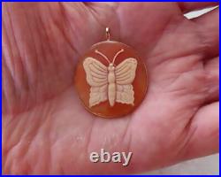Video 14k Antique Rare Hand Carved Butterfly Cameo Victorian Huge Brooch Pendant