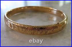 Video Rare 1913 Antique Art Deco Hand Engraved Carved Floral 14k Bangle Bracelet