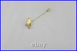 Vintage 14k Hand holding 3.3mm white Pearl STICK PIN yellow gold Victorian Style