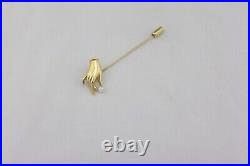 Vintage 14k Hand holding white Pearl STICK PIN yellow gold Victorian Style