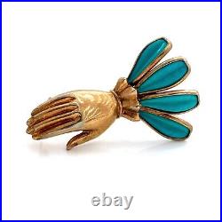 Vintage 1950s TRIFARI Petalettes Victorian Gloved Hand Blue Molded Glass Brooch