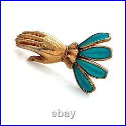 Vintage 1950s TRIFARI Petalettes Victorian Gloved Hand Blue Molded Glass Brooch