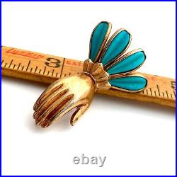 Vintage 1950s TRIFARI Petalettes Victorian Gloved Hand Blue Molded Glass Brooch