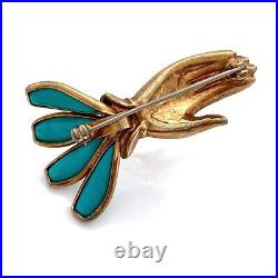 Vintage 1950s TRIFARI Petalettes Victorian Gloved Hand Blue Molded Glass Brooch