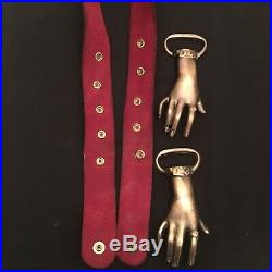 Vintage 1970s Victorian Metal Clasping Holding Hands Buckle Leather Belt RARE