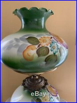 Vintage 3-way Electric Gone With The Wind Green Hand Painted Parlor Lamp
