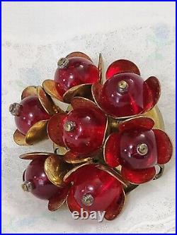 Vintage 40s Early Unsigned Miriam Haskell Flower Poured Glass Gripoix Brooch