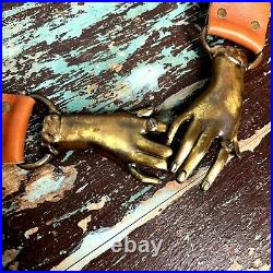 Vintage 70s Surrealist Victorian Style Clasping Hands Belt Buckle Brass Finish
