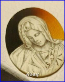 Vintage 800 Silver Filigree Hand Painted Madonna Portrait Italian Pendant Brooch