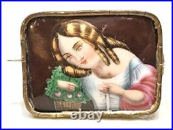 Vintage Antique 1800' Art Deco Victorian Hand Painted Miniature Pin Brooch Label