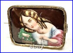 Vintage Antique 1800' Art Deco Victorian Hand Painted Miniature Pin Brooch Label