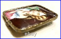 Vintage Antique 1800' Art Deco Victorian Hand Painted Miniature Pin Brooch Label