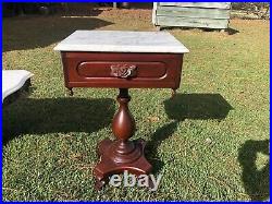 Vintage Antique 2 Hand Carved Victorian Italian Marble End Tables