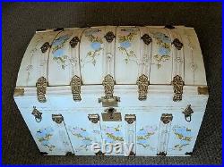 Vintage Antique Large HAND PAINTED Metal Wood Camelback Trunk Chest Steamer