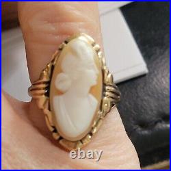 Vintage Antique Victorian 10k Yellow Gold Hand Made Cameo Ring Size 4.5