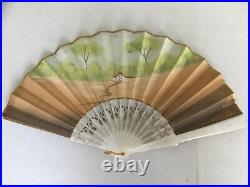 Vintage Antique Victorian French Double Sided Hand Painted Signed Hand Fan