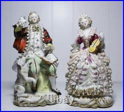 Vintage Antique Victorian Hand Painted Man & Woman Pair of Figurines