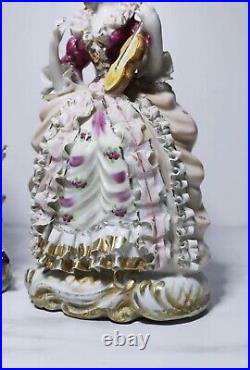 Vintage Antique Victorian Hand Painted Man & Woman Pair of Figurines
