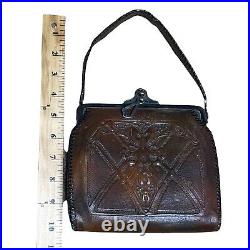 Vintage Antique Victorian Hand Tooled Bosca Built Leather Satchel Handbag 7x5.5