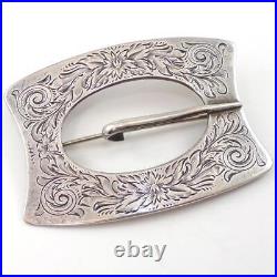 Vintage Antique Victorian Sterling Silver Belt Buckle Hand Chased Pin LHG4