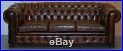 Vintage Art Deco 1920's Brown Leather Hand Dyed Coil Sprung Chesterfield Sofa
